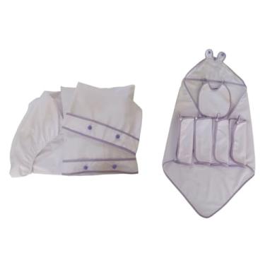 Imagem de Kit Bebê 10 pçs 1 Toalha banho 4 Toalhas boca 1 Babador 1 Lençol 2 Fronhas 1 Travesseiro (Viés Lilás, Bebê)