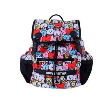 Imagem de Mochila Preta de Costa Infantil Tipo Saco Personagens BT21 - MINISO