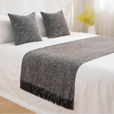 Imagem de Cama Runner Cachecol Colcha de Cama Sólida Algodão e Linho Hotel Camas de Cama Moderna Simples Manta Macia Não Desvanece Roupa de Cama Lenço Proteção Casa Hotel Moda Decoração - Cinza Escuro ||48 x
