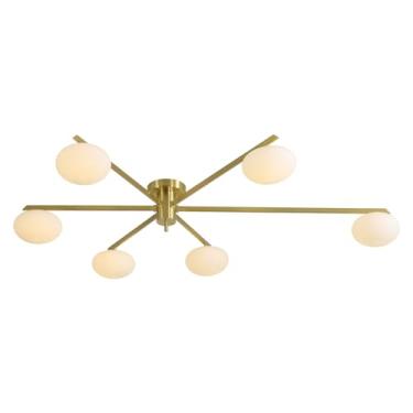 Imagem de Magiroz Lustre Sputnik dourado de 6 luzes moderno luminárias de teto de vidro retrô lâmpada de teto industrial semi embutida para cozinha, sala de estar, sala de jantar MCL01-6 GD