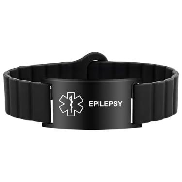 Imagem de Pulseira de alerta médico para mulheres e homens, pulseira de identificação de alerta médico ajustável à prova d'água para marcapasso de epilepsia D.N.R diabético, Adjustable Size, Silicone e aço