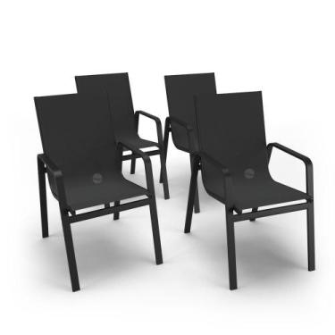 Imagem de Kit 4 Cadeiras Miami Gourmet Alumínio Preto Tela Preto - Aluv Móveis
