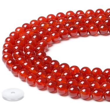 Imagem de NUKAYAI Contas de cornalina natural, 100 peças, 8 mm, contas de cristal vermelhas, soltas, faça você mesmo, contas redondas para fazer pulseiras, colar, brincos