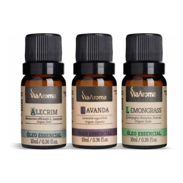 Imagem de Kit Óleo Essencial Lavanda 100% Natural Via Aroma 10ml Menta Piperita 