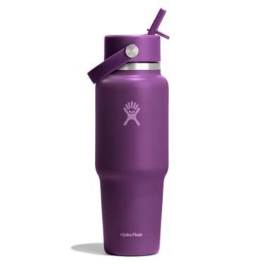 Imagem de Hydro Flask Garrafa de água de viagem - aço inoxidável isolado - tampa larga com palha, não derrama, à prova de vazamento em 947 ml castanho aveia