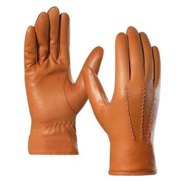 Imagem de Luvas de couro de inverno Harssidanzar para homens Tan XL