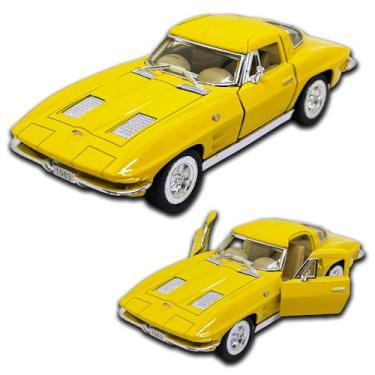 Imagem de Miniatura De Carro Chevrolet Corvette 1963 Sting Ray 12 Cm, Carrinho de metal em miniatura, abertura de portas laterais, rodinhas de borracha com fricção (Amarelo)