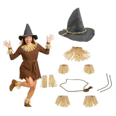 Imagem de Nicky Bigs Novelties Kit de palha e chapéu de espantalho de feltro adulto de luxo Oktoberfest Wizard Witch Hillbilly, Cinza/Marrom, tamanho �nico