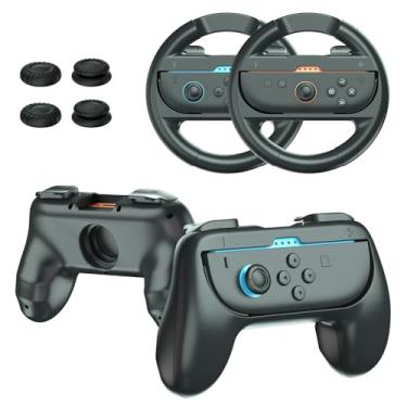 Imagem de JUSPRO Joy-Con Grips & Steering Wheels Bundle for Nintendo Switch 2, Ergonomic Anti-Slip Handles Compatible with Joy-Con 2, Switch OLED & 2017 Models, Racing Accessories for Mario Kart World