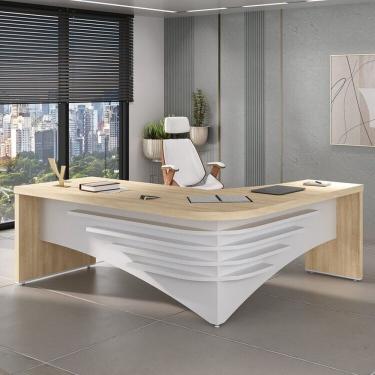 Imagem de Kit Com Mesa Para Escritório Diretor Em L E Cadeira De Escritório Presidente Lisboa Espresso Móveis Carvalho-branco