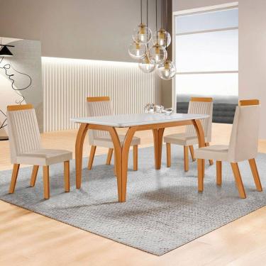 Imagem de Mesa de Jantar 4 Lugares Agata com Vidro Castanho/Cinamomo/Suede Creme 17386 - Lj Móveis