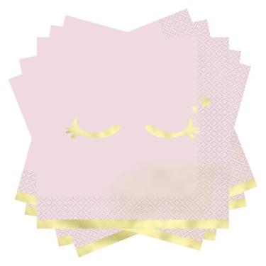 Imagem de Guardanapos de almoço de unicórnio rosa delicados com estampagem de folha dourada - 16 unidades, perfeitos para aniversários, chás de bebê e festas temáticas