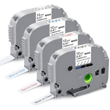 Imagem de 4 Pack Compatible Tze Clear Tape Replace for Brother P Touch Clear Label Maker Tape TZ Tape 12mm 0.47 Laminated Clear TZE131 TZE132 133 135 Black/Red/Blue/White on Clear for Brother PT-D600 PTD400AD