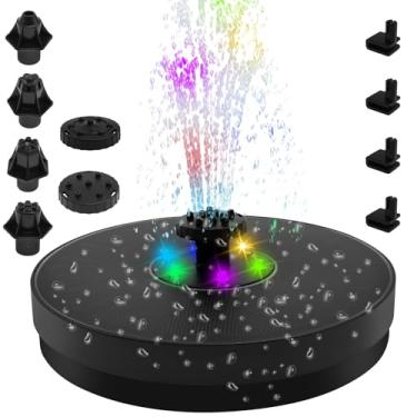 Imagem de Fonte de água solar para banho de pássaros, fontes de banho eficientes de 3W para pássaros com 7 bocais e luzes LED de 7 cores, kit de bomba de água solar multifuncional para piscina ao ar livre