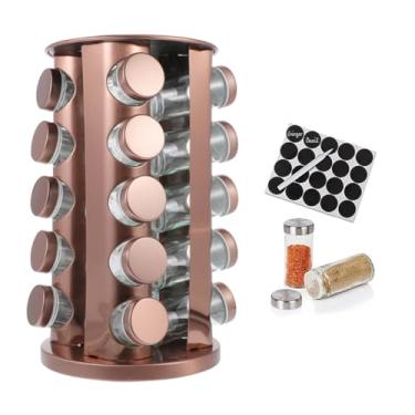Imagem de Porta Temperos Condimentos Inox 20 Potes Com base Giratória (Rose)
