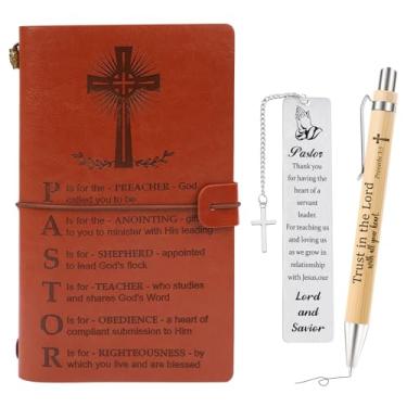Imagem de Shejdgart Presentes de agradecimento de pastor para homens, tema de versículo bíblico, caderno de couro sintético, conjunto de presente de metal e caneta, presentes de Natal cristãos religiosos para