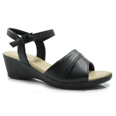 Imagem de Sandália Anabela de Couro Usaflex, Preto, 37