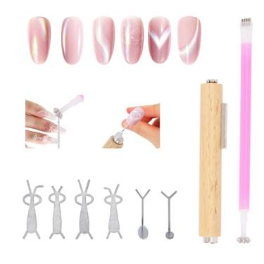 Imagem de 8 Peças 3 em 1 Conjunto Ferramentas Magnéticas Unhas Olho Gato, Incluindo Caneta Magnética com Cabo Madeira Caneta Ponta Esférica de Aço Ímãs em Formato Y e Coelho UsoSalão de Beleza Doméstico