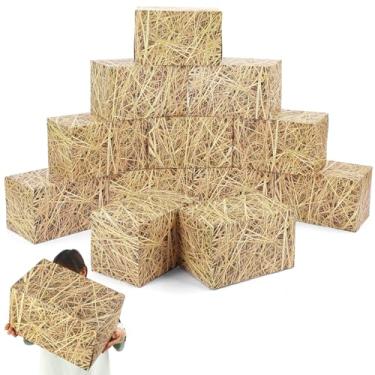 Imagem de AmazingSpark 12 caixas de papel para decoração de fardos de feno 40 x 24 x 24 cm, caixa de decoração de palha de cowboy ocidental, adereços de cabine de fotos para fazenda rústica, quinta, retrô