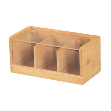 Imagem de Ｂｅｓｇａ Organizador de saquinhos de chá de bambu, recipiente leve, simples, para mesa, caixa de armazenamento dividida para loja, café, estação de, 3 Grades
