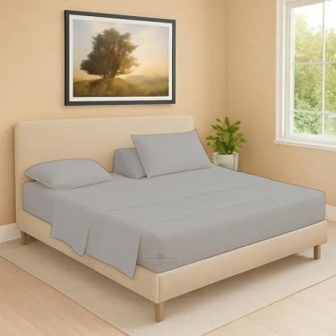 Imagem de Lençol com elástico flexível de cabeça dividida para cama ajustável, King 71 cm dividido a partir do topo, 100% algodão egípcio 600 fios, bolso profundo de 45,7 cm, supermacio, sem rugas, cinza claro