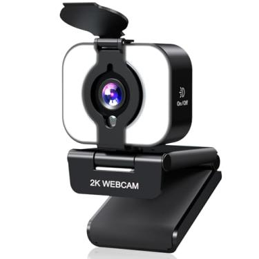 Imagem de MELCAM Webcam 2K para PC, câmera web com microfone, luz, capa de privacidade, focagem automática Plug and Play, câmera de computador USB para laptop, desktop, PC, Mac, Zoom, Skype, reunião, streaming