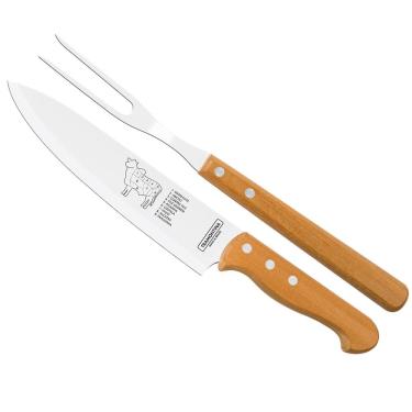 Imagem de Jogo Trinchante Churrasco com Lâminas em Aço Inox e Cabos em Madeira Natural com 2 Peças
