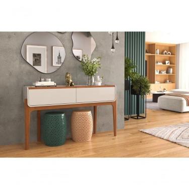 Imagem de Aparador Lion Suporte Para Decoração C/ 2 Gavetas Porta Itens Off White/ Freijó