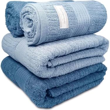 Imagem de Jogo De Banho Gigante Buddemeyer - Toalha Banhão Fio Penteado Canelado - 100% Algodão - Kit 4 Peças (Azul 1250/1136)