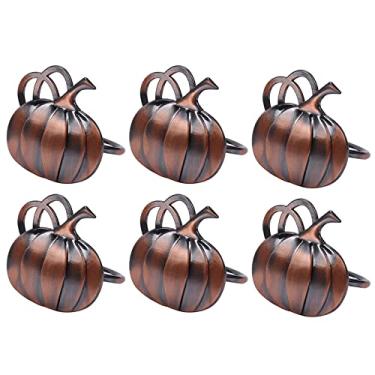 Imagem de Conjunto de 6 anéis de guardanapo de abóbora de outono Getfitsoo, porta-anéis de guardanapo de Ação de Graças, Halloween vintage anel de guardanapo de abóbora para jantares, festas, casamentos, reuniões de família, decoração de mesa de Halloween