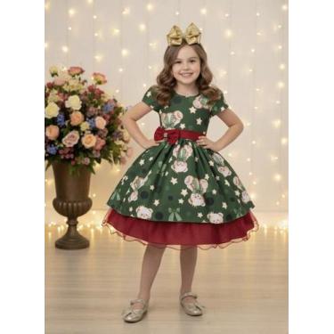 Imagem de Vestido Infantil Verde e Marsala com Ursinhos para Festas de Natal - F