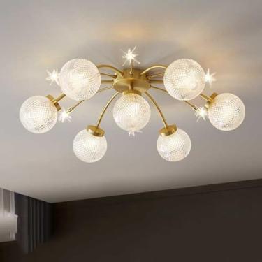 Imagem de Luminária de teto moderna de meados do século, globo de vidro, vintage, luminária de teto embutida, preta, dourada, Sputnik, grande lustre, luminária de teto industrial para sala de estar, s