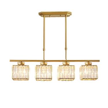 Imagem de Lustre moderno de cristal dourado, luminária pendente de luxo elegante para sala de estar, quarto e área de jantar, luminária de teto com design retangular simples, opção de cor dourada de 4