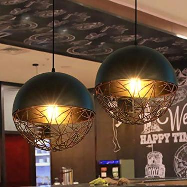 Imagem de 2 Luminária pendente rústica vintage com design industrial, luminária pendente de gaiola de ferro preta para sala de estar criativa, sala de jantar, estudo, cozinha, bar, lustre, loft, retrô