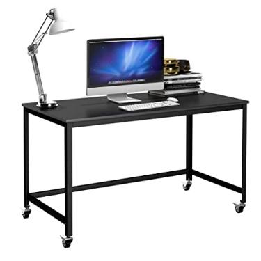 Imagem de Mesa de computador rolante, parte superior de madeira, armação de metal, laptop, mesa de estudo, estação de trabalho preta (D (47,5 x 23,5 x 29,5))