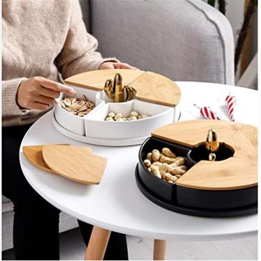 Imagem de AKALNNB Prato criativo de frutas de cacto de cerâmica prato de frutas 4 grades prato de nozes moderno sala de estar bandeja de armazenamento de lanches cesta de frutas (B 11 * 26 * 6 cm) (B 11 * 26