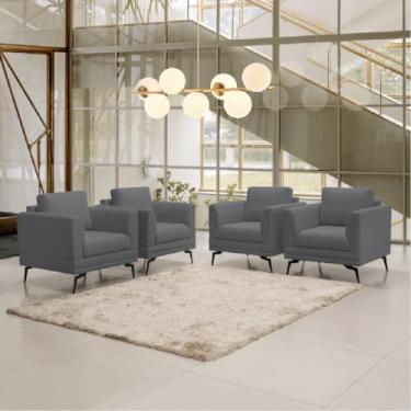 Imagem de Conjunto 4 Unidades Poltrona Poemme Moderna Para Escritório Linha Premium Com Pés De Ferro - Veludo Cinza