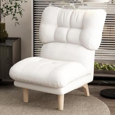 Imagem de espreguiçadeira, cadeira de destaque, branca, estofada, confortável, sem braços, cadeira moderna preguiçosa com ajuste de encosto, cadeira de leitura para sala de estar, cadeira de balanço de sofá com