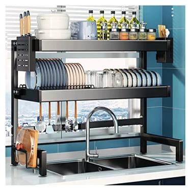 Imagem de CLLBANT Escorredor de pratos, escorredor de pratos para balcão de cozinha de 2 níveis, escorredor de pratos sobre o lava-loiças, suporte para utensílios, carrinho para Fre