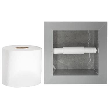 Imagem de Nicho Porta Papel Higiênico em Porcelanato Polido - (Cinza/Cinza) com Borda em Alumínio, 15x15x11 cm, com Rolete