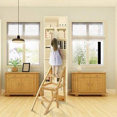 Imagem de LXB Banqueta dobrável multifuncional conveniente, para casa, elegante, simples, escada dobrável para uso doméstico, cadeira de escada de madeira maciça, banco multifuncional para armazenamento interno