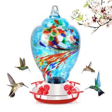 Imagem de Alimentador de beija-flor Rayhome para jardinagem ao ar livre, alimentador de pássaros de vidro, alimentador de pássaros colorido para jardim fácil de atrair pássaros, fácil de configurar e limpar