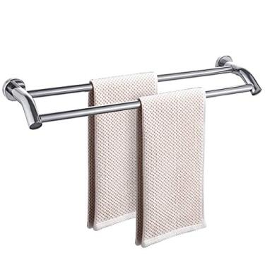 Imagem de Xiaolin Toalheiro multifuncional toalheiro de aço inoxidável para armazenamento de toalhas de banho montado na parede, barra de toalha única para banheiro (barra dupla) trilhos de armazenamento