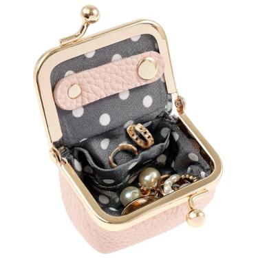 Imagem de Mini caixa de joias de couro genuíno com fecho de beijo inspirado no vintage, porta-moedas, estojo de joias portátil, mini caixa de anel compacta adequada para meninas e mulheres (rosa)