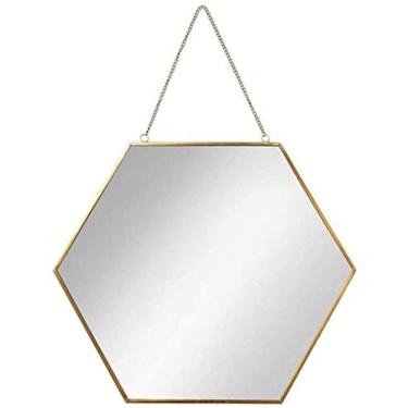 Imagem de Espelho de maquiagem espelho hexagonal de banheiro moldura de latão espelhos de metal montados na parede espelho mural decorado para sala de estar espelho decorativo 1: 1 espelho decorativo (tamanho