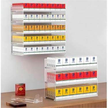 Imagem de LGEOELIAS Prateleiras de exibição de cigarro de loja, suporte de exibição de cigarro de empurrador automático, vitrines de acrílico transparente de várias camadas, rack de cigarro montado na parede de