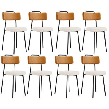 Imagem de Kit 08 Cadeiras Para Cozinha Sala De Jantar Barcelona L02 Couríssimo Whisky Linho Bege - Lyam Decor