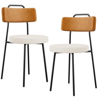 Imagem de Kit 02 Cadeiras Para Cozinha Sala De Jantar Barcelona L02 Couríssimo Whisky Linho Bege - Lyam Decor