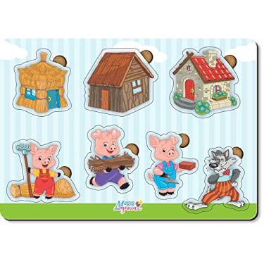 Imagem de Brinquedo Educativo Jogo Quebra Cabeça Infantil em Madeira Os Três Porquinhos - Mega Impress