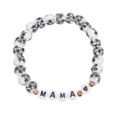 Imagem de PATIKIL Pulseira de porcelana azul e branca para mãe, pulseira de coração MAMA de cristal vintage floral com cordão elástico feito à mão com bolsa de veludo para presentes de Dia das Mães, coração